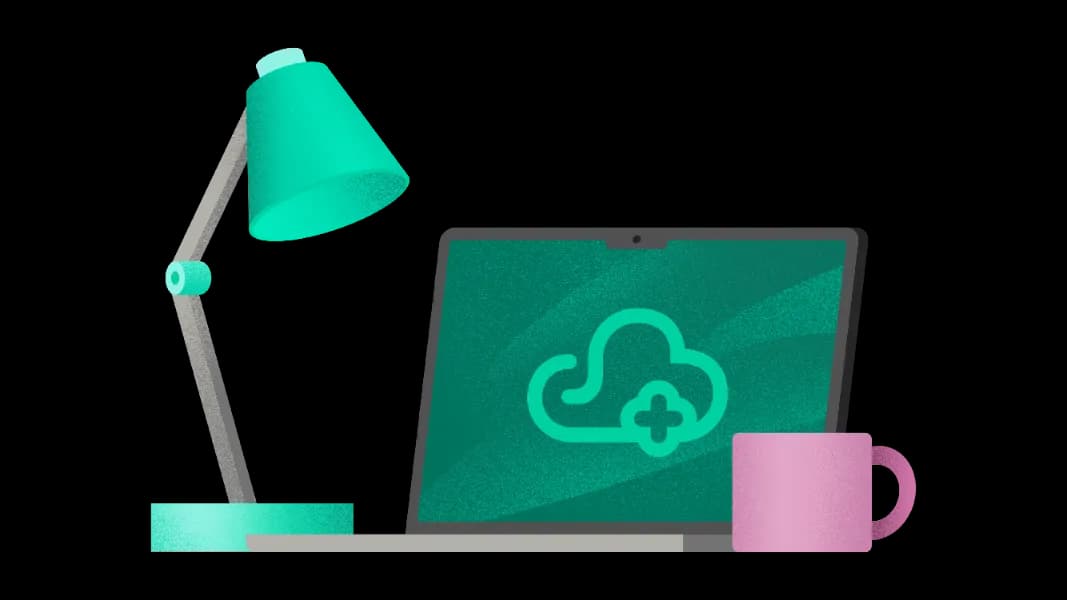 Illustrated lamp, computer and coffemug